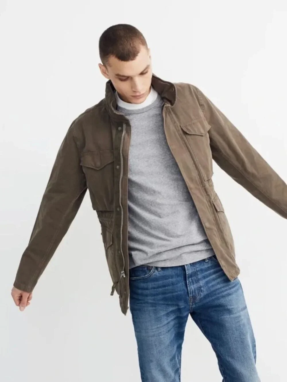 Madewell Men's Cargo Green Field Utility Cotton Hooded Jacket XXL 39516